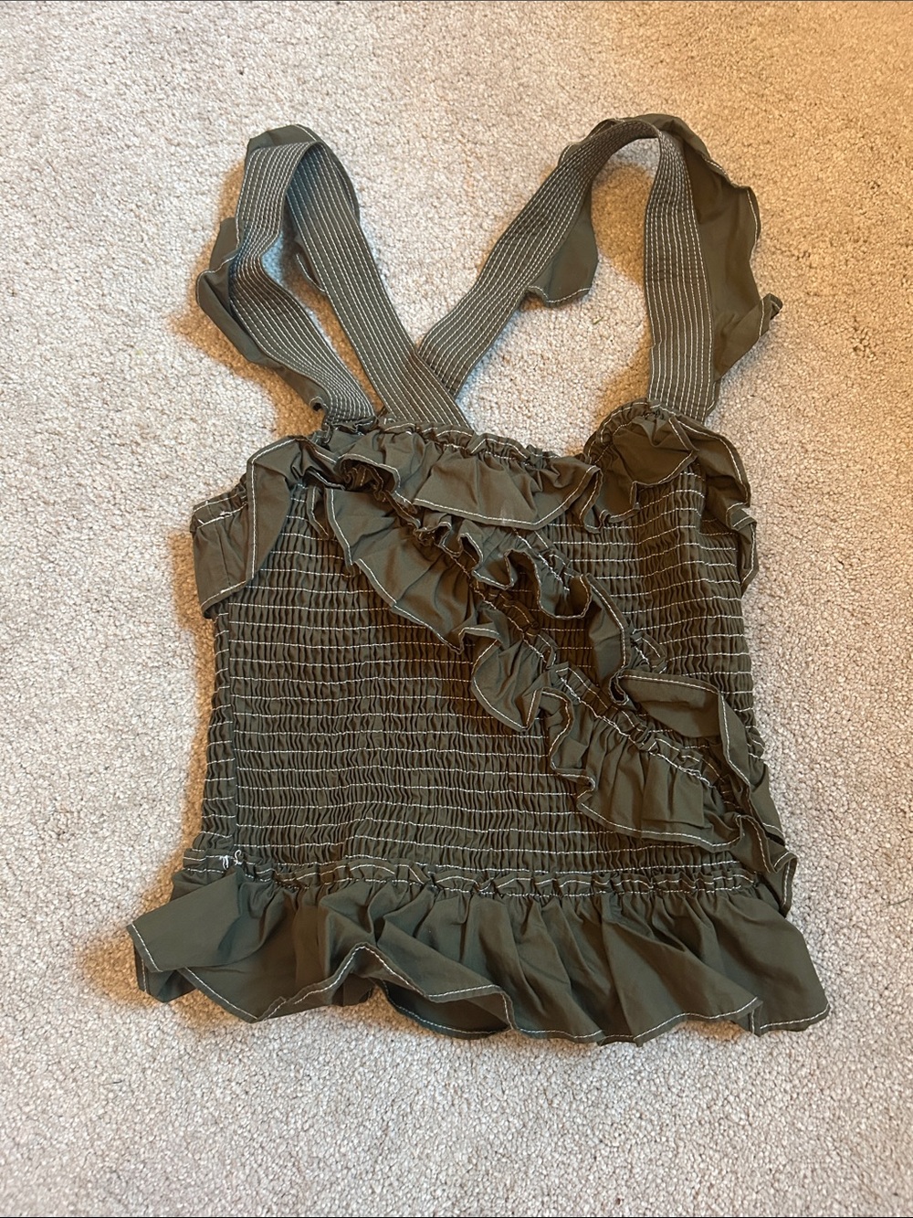 En Saison Olive Green Smocked Ruffle Camisole